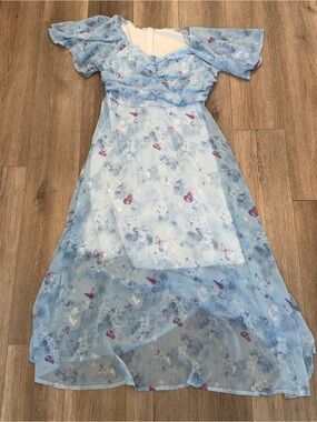 Light Blue Floral Butterfly Maxi Dress